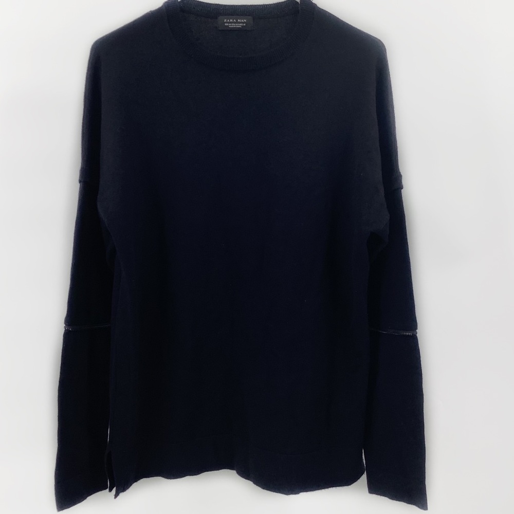 Zara Man Zipper Detail Sleeves Black Sweater Sz M